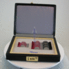 Perimeter-Gläserkasten, 36 Gläser 38mm, Metall-Schmalrandfassung in Kunstleder-Box
