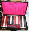 High quality big trial lens set with 235 lenses, 38mm, black/red aluminium/plastic frames, wooden case, pre-owned, fine condition