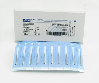 Sterile Ophthalmology rustring remover steel bur Ø 0,8mm Komet Medical 20 pcs., Item No.: 018411