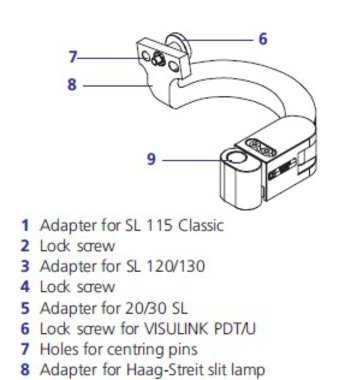 Adaptor for Haag Streit slitlamps fitting PDT Laser Zeiss VISULAS 690s, NEW, Item No.: 30072014